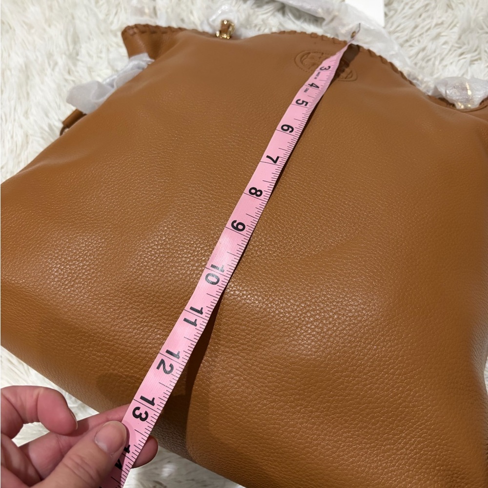 Tory Burch Marion Bark Brown Pebbled Leather  Bag - NWT - Picture 13 of 15